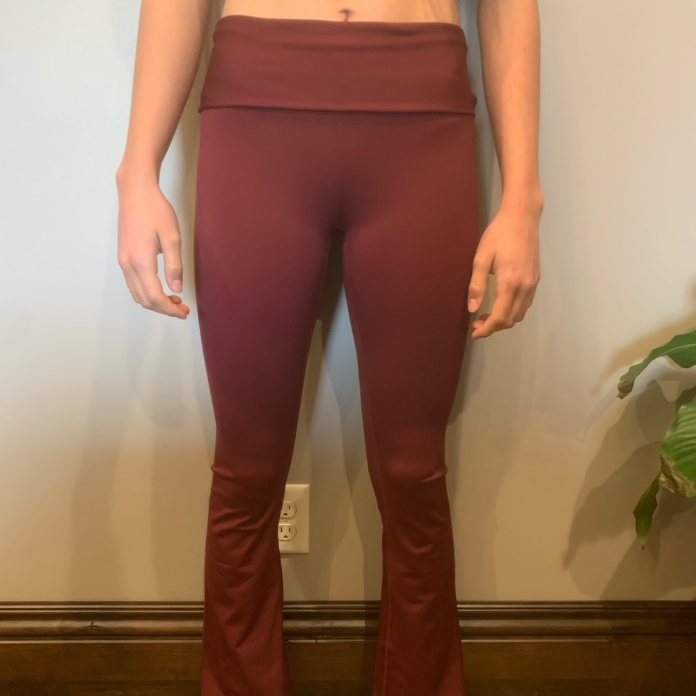 prana yoga pants with bell bottoms.
